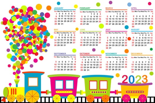 2023 calendar with train for kids