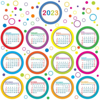 2023 Calendar with colored circles