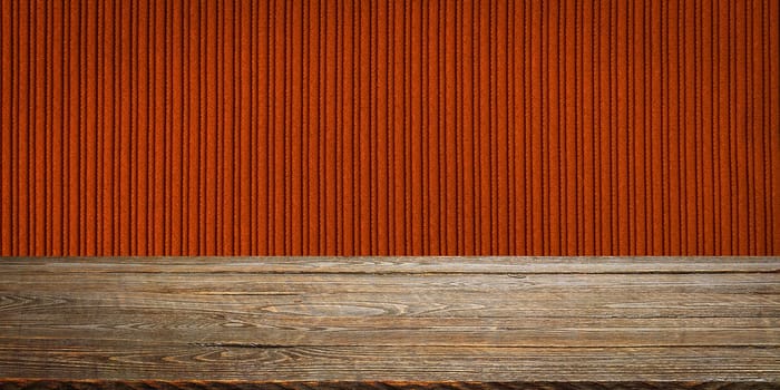 The background is blank wooden boards and a textured striped wall with gradient lighting and vignetting. For product demonstrations, free space, layout, mockup, perspective board, background board.