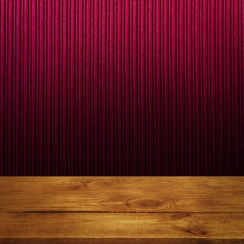 The background is blank wooden boards and a textured striped wall with gradient lighting and vignetting. For product demonstrations, free space, layout, mockup, perspective board, background board.