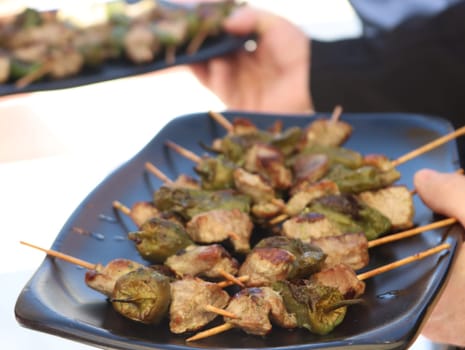 delicious skewer with pepper and grilled meat tasty natural hot