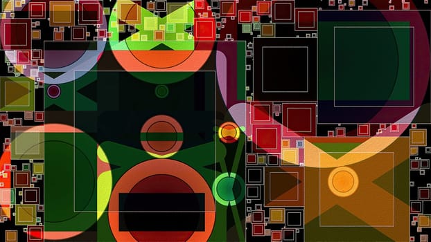 Artwork of abstract composition made with geometrical shapes and elements