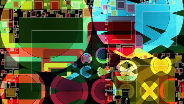 Artwork of abstract composition made with geometrical shapes and elements