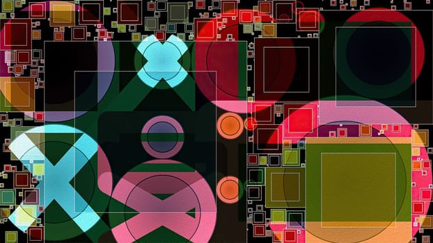Artwork of abstract composition made with geometrical shapes and elements