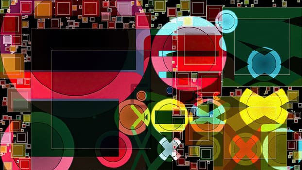 Artwork of abstract composition made with geometrical shapes and elements