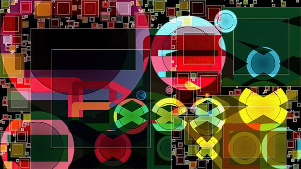 Artwork of abstract composition made with geometrical shapes and elements