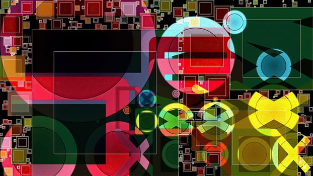 Artwork of abstract composition made with geometrical shapes and elements