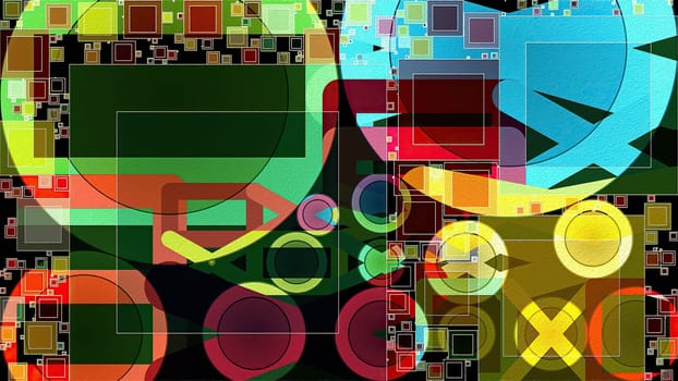 Artwork of abstract composition made with geometrical shapes and elements