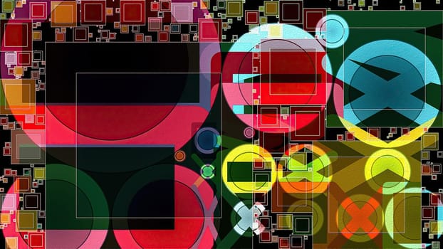 Artwork of abstract composition made with geometrical shapes and elements