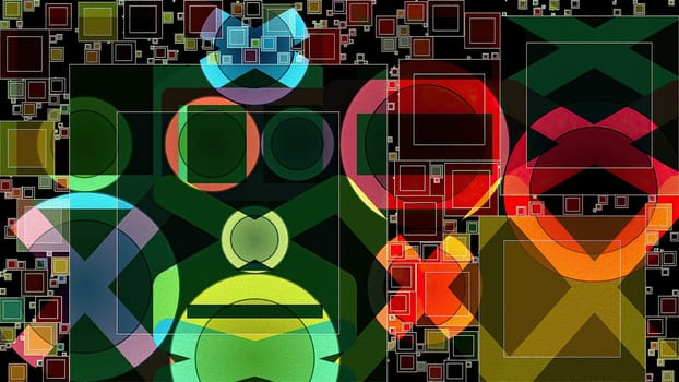 Artwork of abstract composition made with geometrical shapes and elements