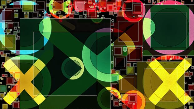 Artwork of abstract composition made with geometrical shapes and elements