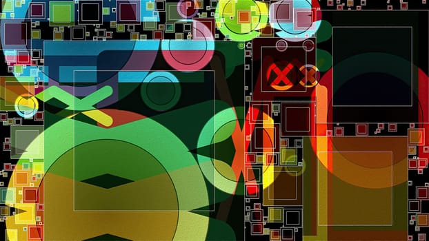 Artwork of abstract composition made with geometrical shapes and elements