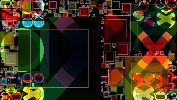 Artwork of abstract composition made with geometrical shapes and elements