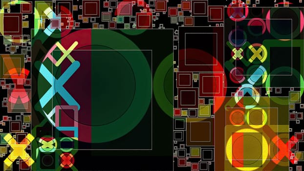Artwork of abstract composition made with geometrical shapes and elements