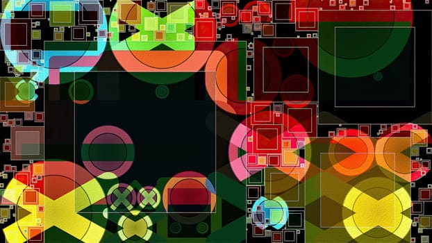 Artwork of abstract composition made with geometrical shapes and elements