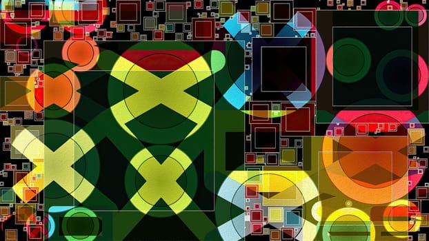 Artwork of abstract composition made with geometrical shapes and elements