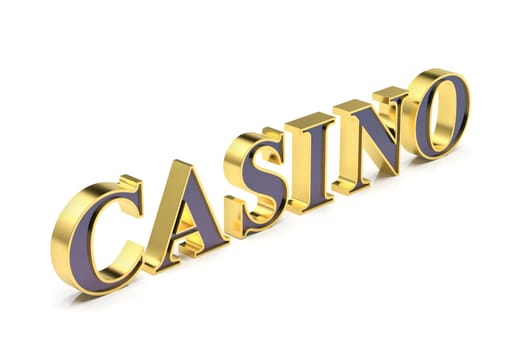 Casino text with shiny golden letters on white background