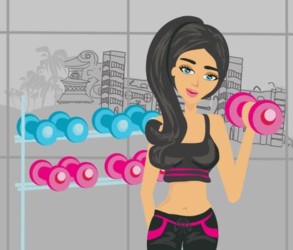 beautiful girl exercising in gym