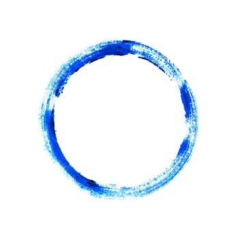 Blue circle made with paintbrush on white background