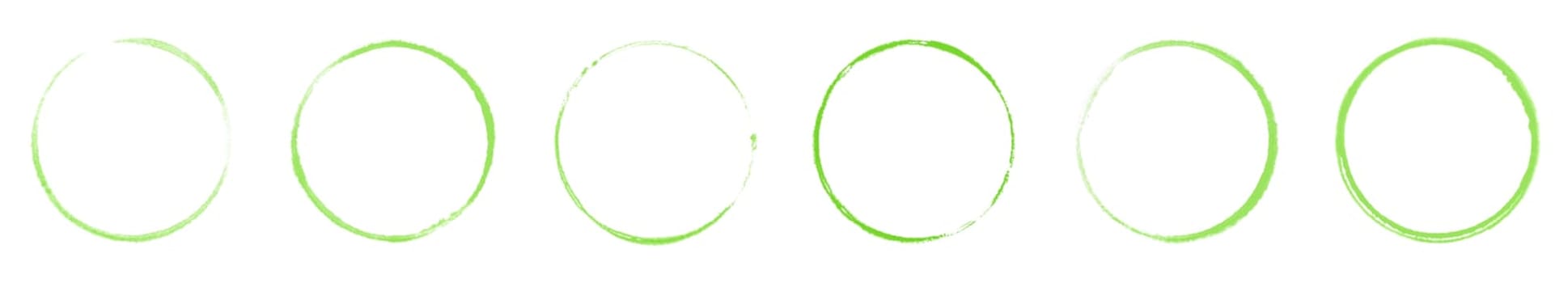 Set of 6 hand painted paintbrush circles or rings with green color made with brush