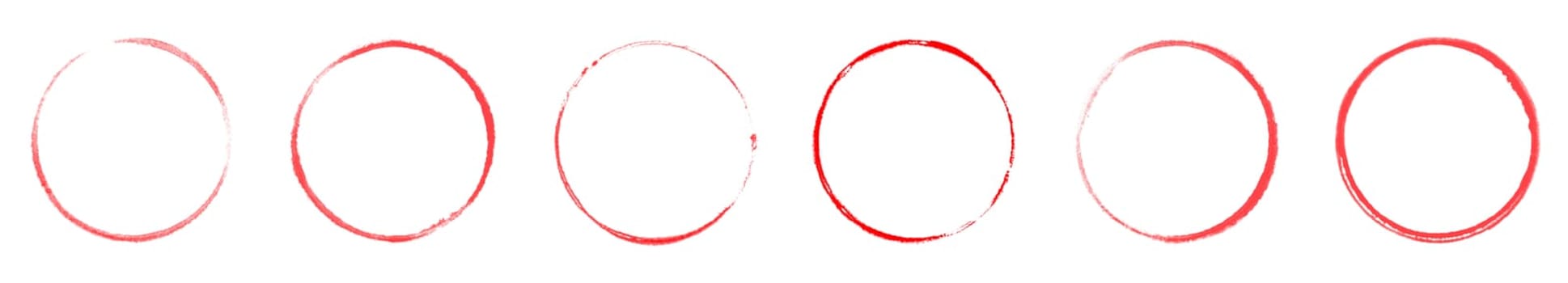 Set of 6 hand painted paintbrush circles or rings with red color made with brush