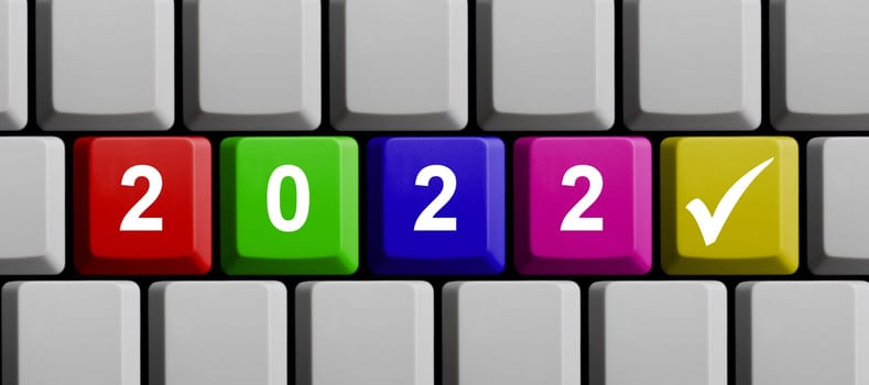 Colurful computer keyboard: Year 2022 - 3D illustration