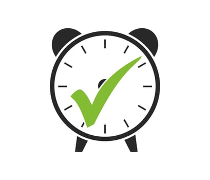 Alarm clock icon with green checkmark