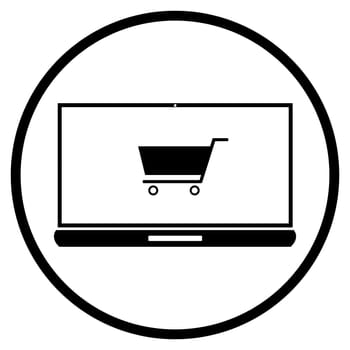Online Shopping Symbol - Flat Icon in circle showing E-Commerce