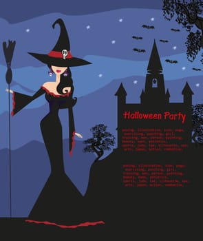 halloween invitation with beautiful witch
