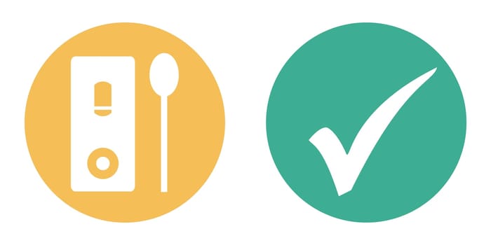 Coronavirus Schnelltest Symbol - Icon Banner orange grün mit Coronatest und Häkchen