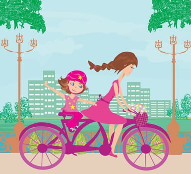 Mother and daughter biking