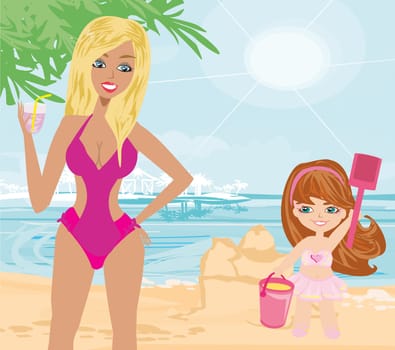 Mother and daughter on the beach