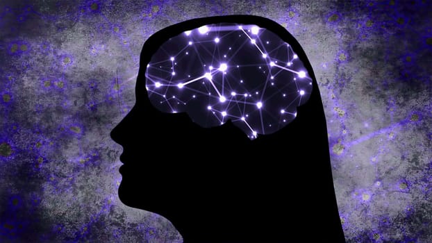 Portrait of Woman silhouette with Brain Connections Of Neurons,Portrait of Woman silhouette with Brain Connections Of Neurons