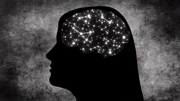 Portrait of Woman silhouette with Brain Connections Of Neurons,Portrait of Woman silhouette with Brain Connections Of Neurons