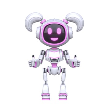 Cute pink girl robot giving thumbs up 3D rendering illustration isolated on white background