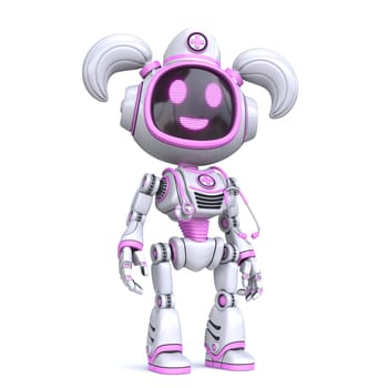 Cute pink girl robot medical doctor 3D rendering illustration isolated on white background