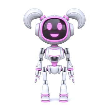 Cute pink girl robot standing 3D rendering illustration isolated on white background