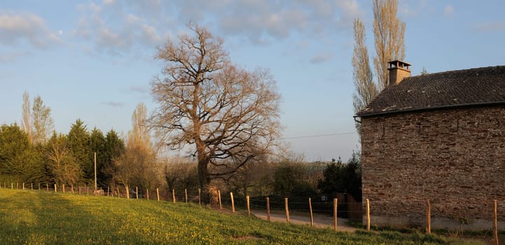 Country house in France field and trees