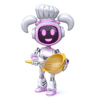 Cute pink girl robot with cooking hat 3D rendering illustration isolated on white background