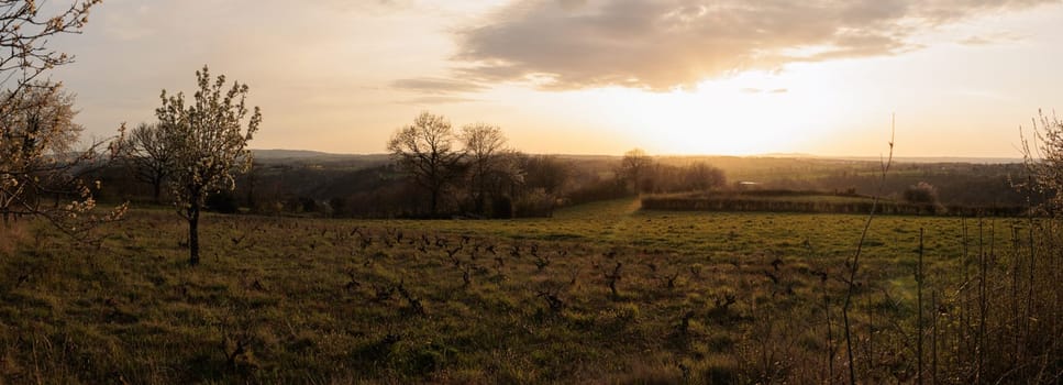 Scenic panorama country side at sunset