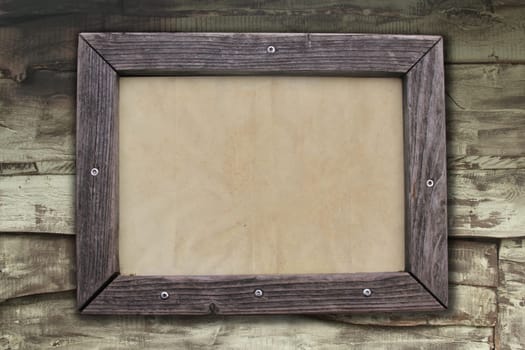 old wooden frame on wood background or texture