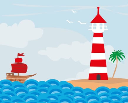 lighthouse seen from a tiny beach
