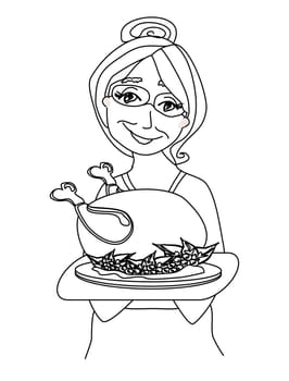 grandmother serving chicken