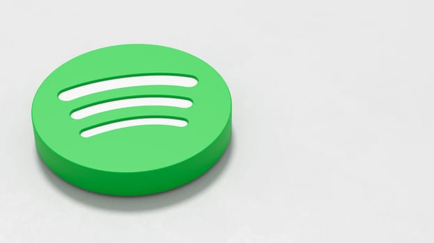 Spotify Logo 3D Symbol Shape on Plastered Light Grey Background with Copy space 3D Illustration