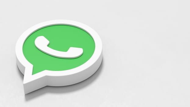 Whatsapp Logo 3D Symbol Shape on Plastered Light Grey Background with Copy space 3D Illustration