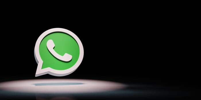 Whatsapp Logo 3D Symbol Shape Spotlighted on Black Background with Copy Space 3D Illustration