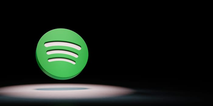 Spotify Logo 3D Symbol Shape Spotlighted on Black Background with Copy Space 3D Illustration
