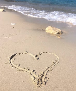 Heart in the sand on the beach in the south of France
