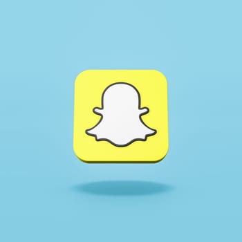Snapchat Logo 3D Shape Isolated on Flat Blue Background with Shadow 3D Illustration