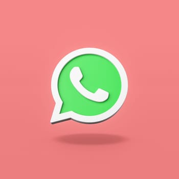Whatsapp Logo 3D Shape Isolated on Flat Red Background with Shadow 3D Illustration